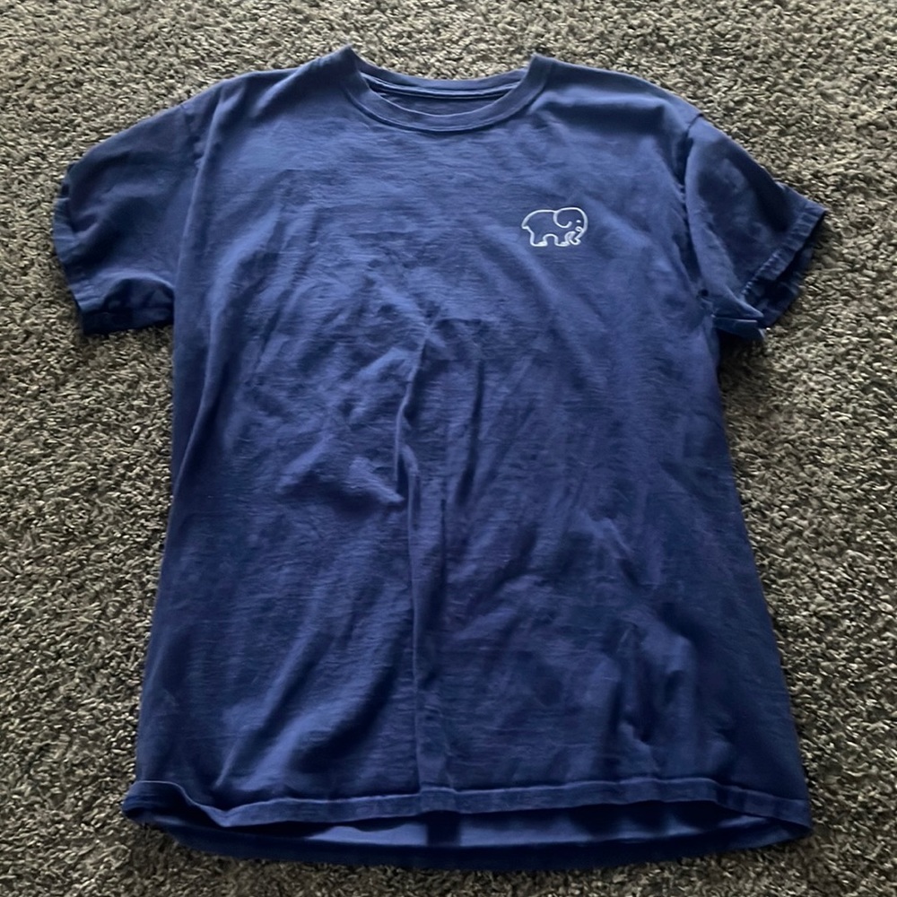 Ivory Ella blue t shirt with blue camo elephant on the back